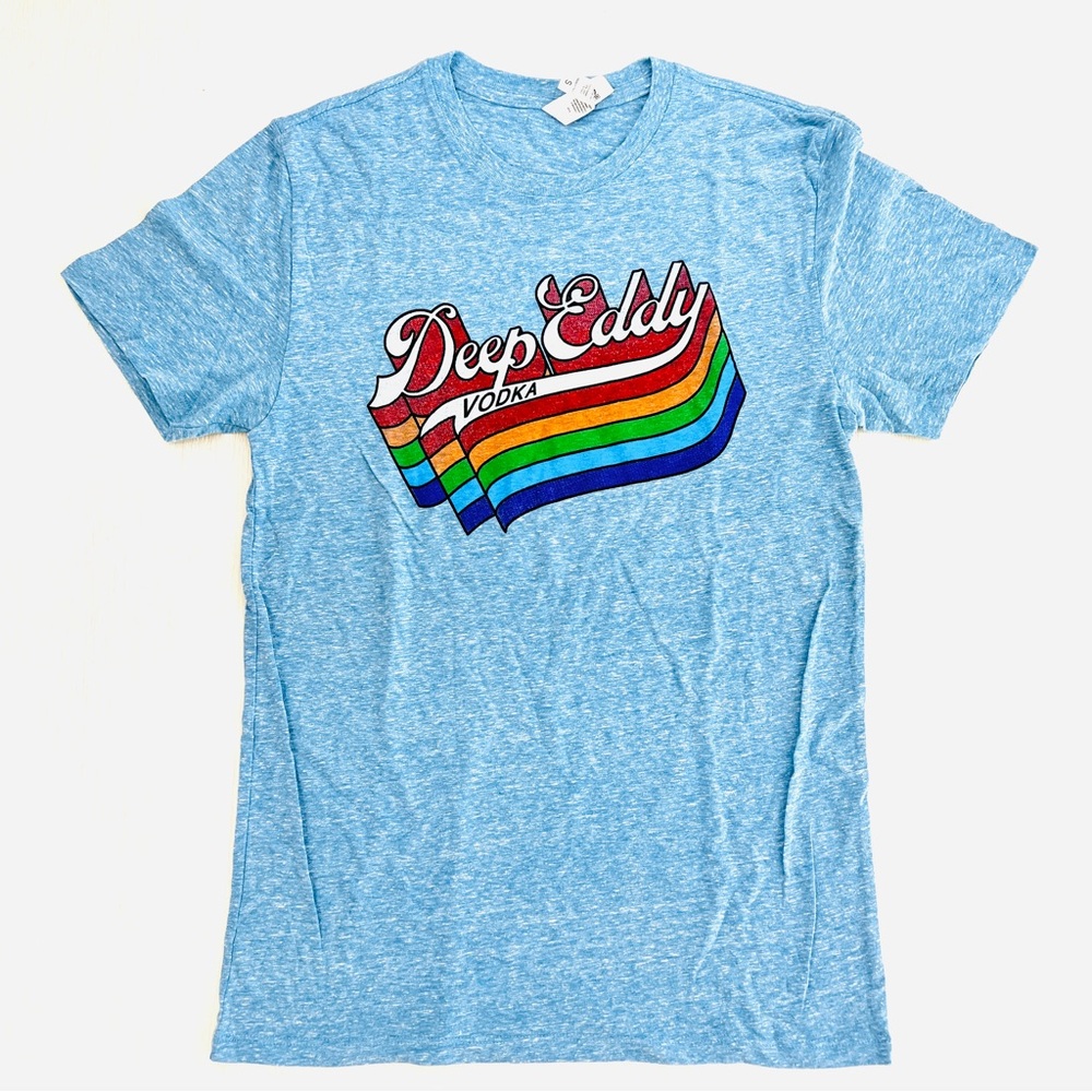 NEW! Deep Eddy Vodka rainbow light BLUE T-Shirt SMALL size unisex